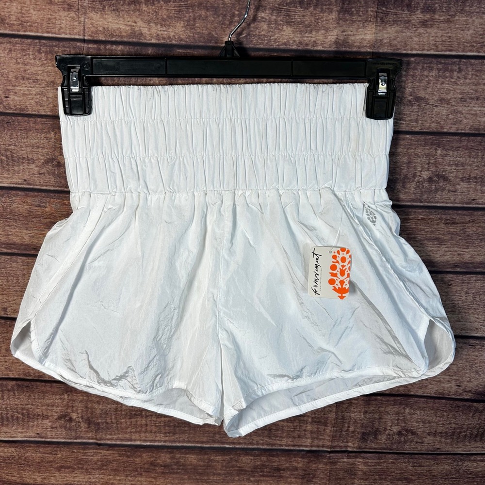 FP Movement The Way Home Shorts White Blanc High Rise Smocked Waist Size M NEW